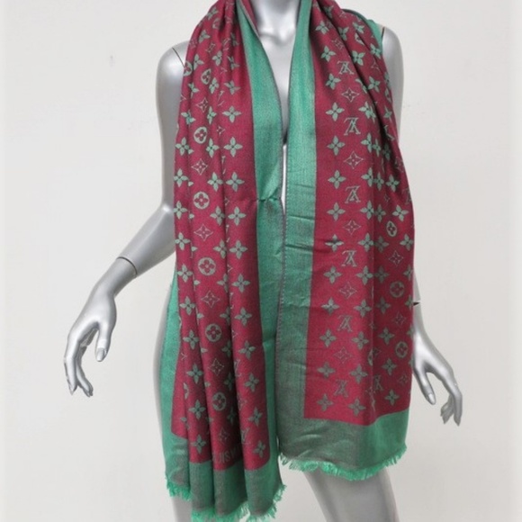 Louis Vuitton Monogram Scarf Red/Aqua Wool-Blend - Picture 4 of 8